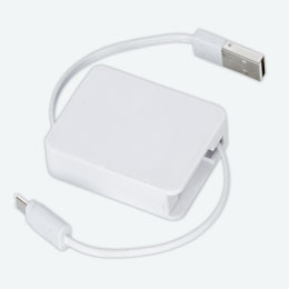 巻き取り式USBケーブル（両面タイプ）(白)