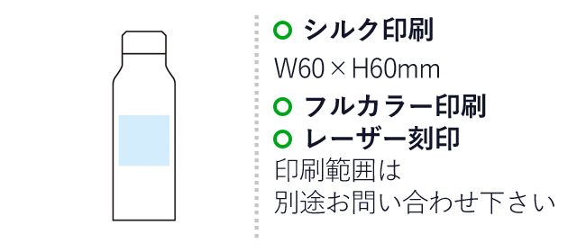 炭酸対応 真空ステンレスボトル600ml（SNS-1001594）名入れ画像　シルク印刷　W60×H60mm　フルカラー印刷、レーザー刻印　印刷範囲は別途お問い合わせ下さい