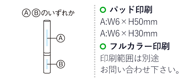 クリンネス　音波振動歯ブラシ（SNS-1001933）名入れ画像　パッド印刷A:W6×H50mm　B:W6×H30mm　フルカラー印刷：印刷範囲は別途お問い合わせ下さい。