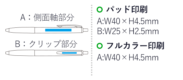 スーパーグリップG油性ボールペン/パイロット（BSGK-10F）名入れ画像　パッド印刷A:W40×H4.5mm B:W25×H3.5mm　フルカラー印刷A:W40×H4.5mm