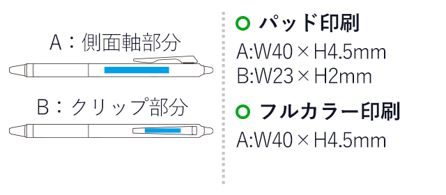 フリクションポイントノック　0.4mm/パイロット（LFPK-25S4）名入れ画像　パッド印刷A:W40×H4.5mm B:W25×H3mm　フルカラー印刷A:W40×H4.5mm