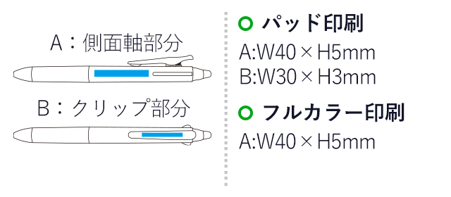 フリクションボール2　0.5mm/パイロット（LKFB-40EF）名入れ画像　パッド印刷A:W40×H5mm B:W30×H3mm　フルカラー印刷A:W40×H5mm