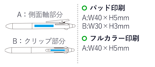 フリクションボール3スリム　0.5mm/パイロット（LKFBS60EF）名入れ画像　パッド印刷A:W40×H5mm B:W30×H3mm　フルカラー印刷A:W40×H5mm