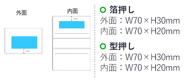 リサイクルレザーカードケース（SNS-0900074）名入れ画像　箔押し　表：W80×H20mm 裏：W80×H20mm 　型押し　表：W80×H20mm 裏：W80×H20mm 