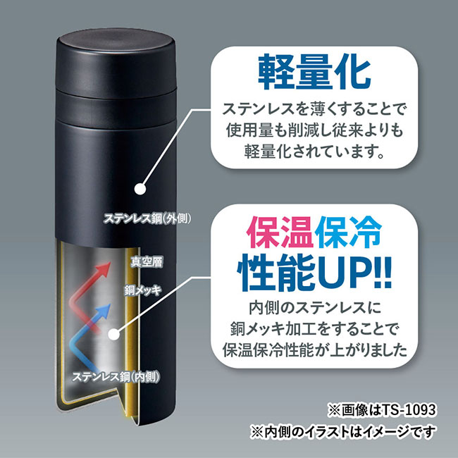 スリムサーモステンレスボトル５００ｍｌ　ｖｅｒ．２（SNS-0300554）2層間が真空状態になっているので、長時間保温・保冷できます