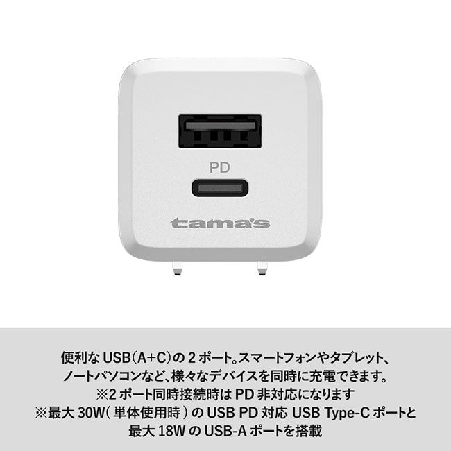 ＰＤ３０Ｗコンセントチャージャー　Ｃ＋Ａ（SNS-0300575）様々なデバイスを同時に充電できます