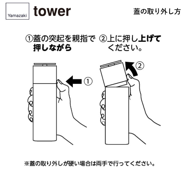 片手で出せるディスペンサー タワー/山崎実業（5213-5214tower）蓋の取り外し方