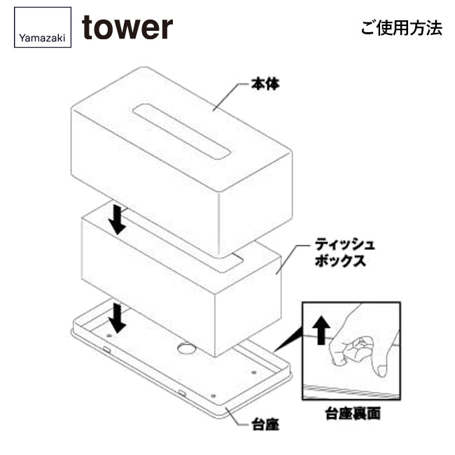 ティッシュケース レギュラーサイズ タワー/山崎実業（5583-5584tower）ご使用方法