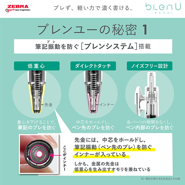 ブレンユー0.5mmボールペン/ゼブラ（BAS87）筆記振動を防ぐブレンシステム搭載