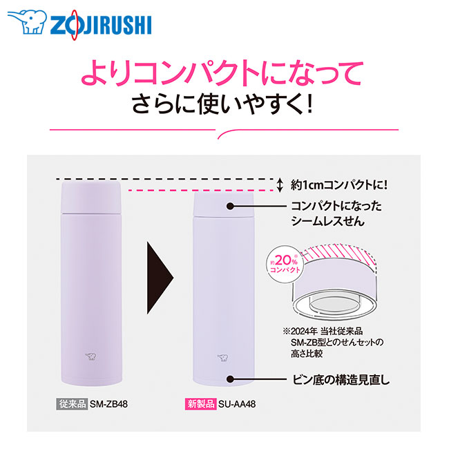 象印 ステンレスマグ（SU-AA型)　360ml（SU-AA36）よりコンパクトになってさらに使いやすく